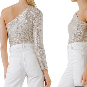 Nordstroms Endless Rose one shoulder crop sequin top